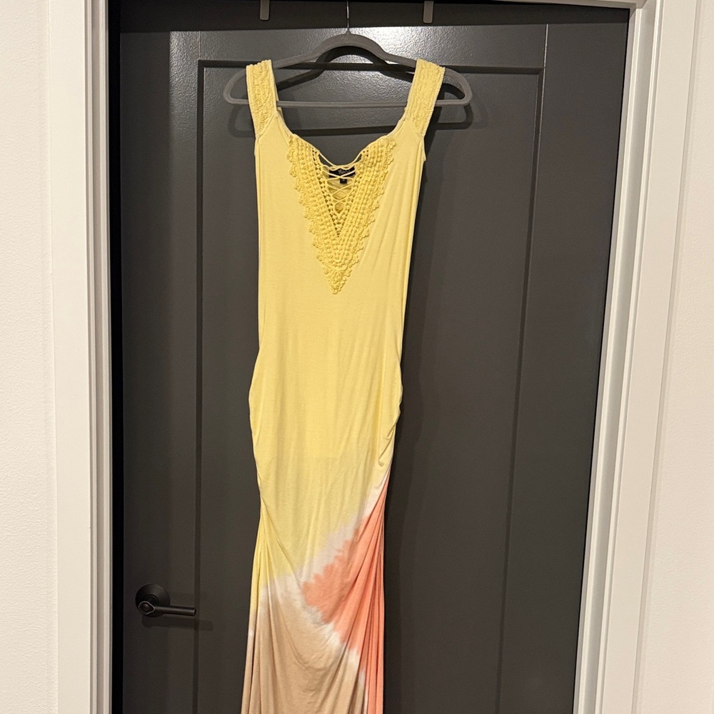 Sky Yellow and Pink Ombre Maxi Dress